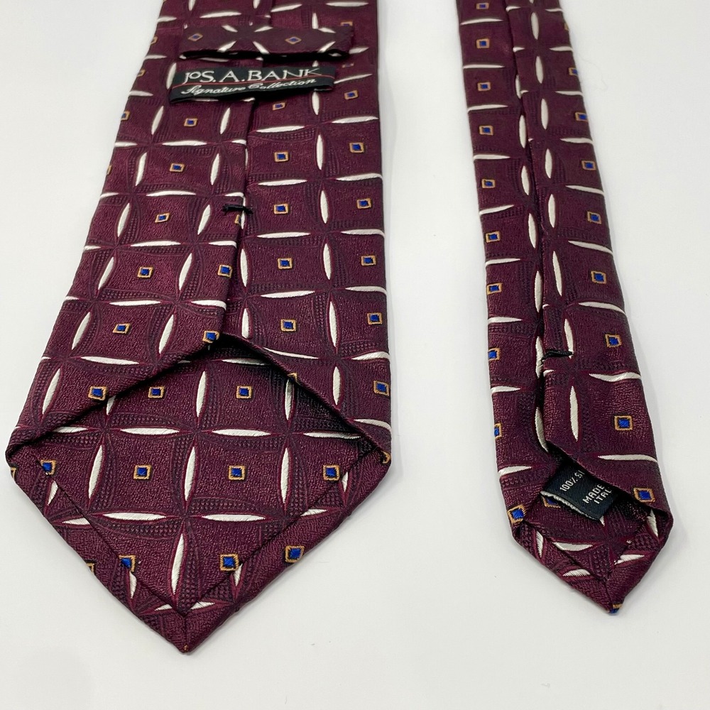 Jos. A Bank Tie Maroon Geometric 100% Silk Men's Necktie Italy - Picture 4 of 4